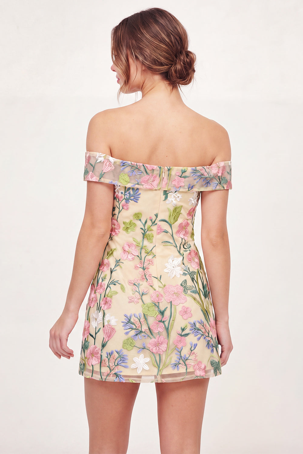 Yellow Floral Off the Shoulder A Line Butter Short Homecoming Dress
