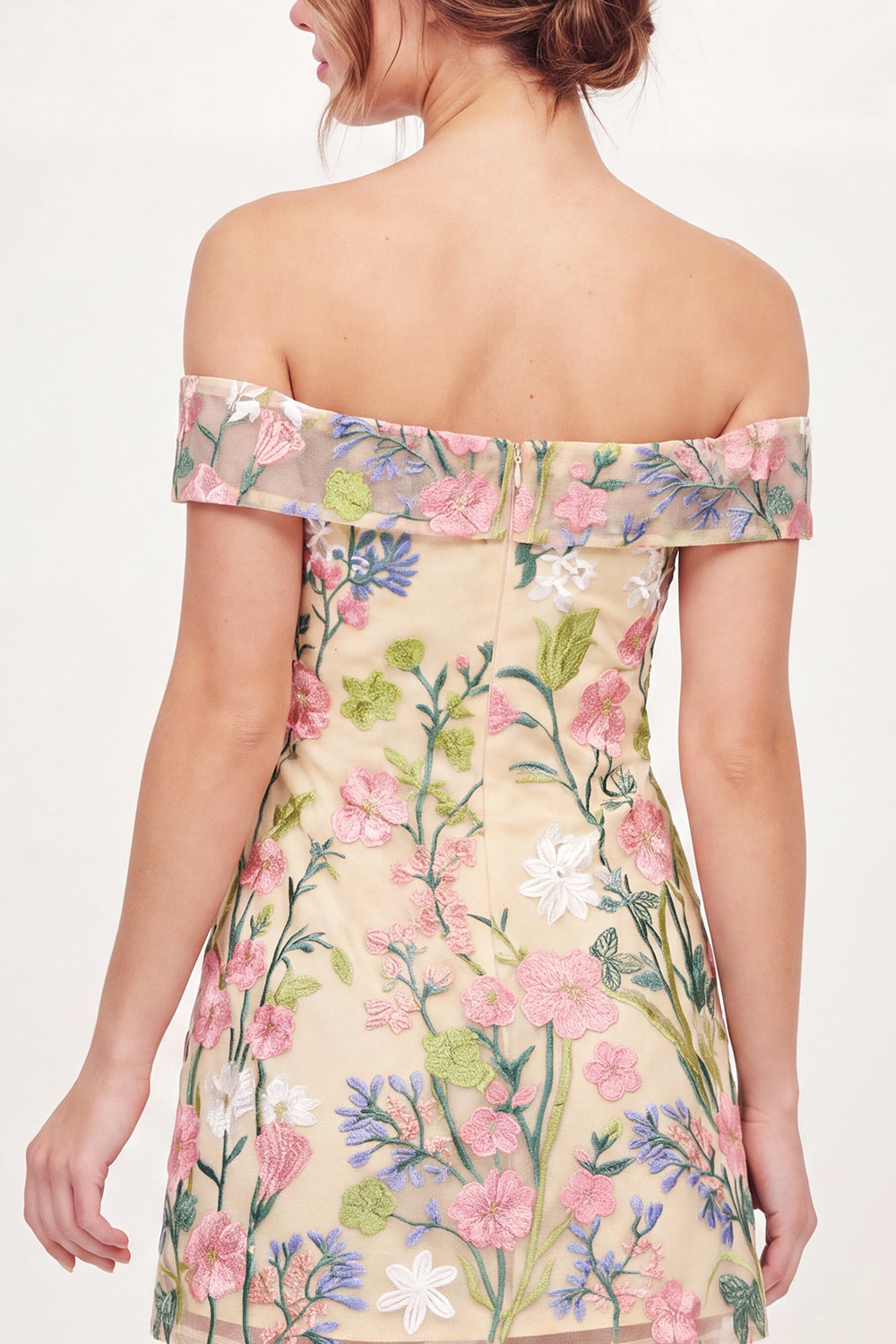 Yellow Floral Off the Shoulder A Line Butter Short Homecoming Dress