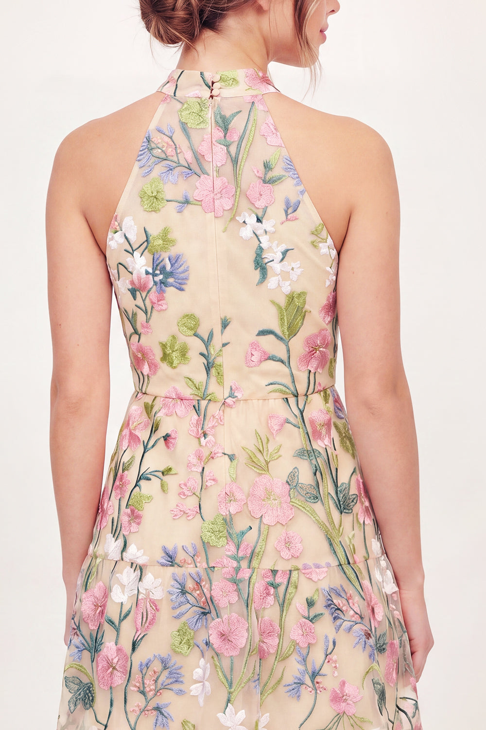 Yellow Floral Butter High Neck A Line Short Homecoming Dress