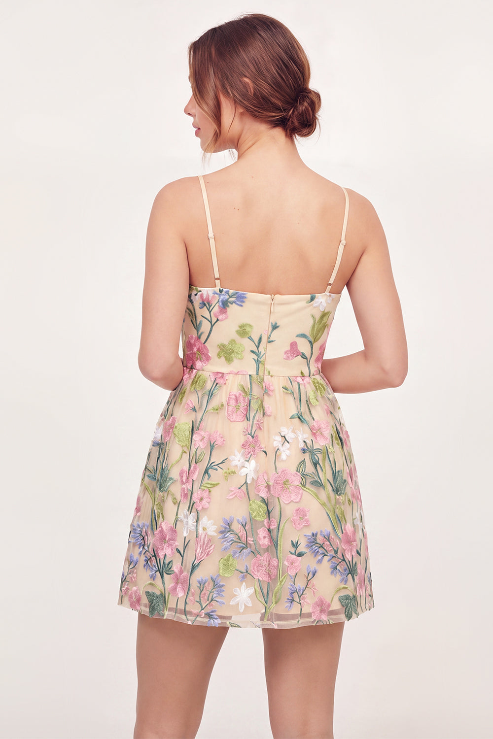 Floral Yellow Spaghetti Straps Butter A Line Short Homecoming Dress