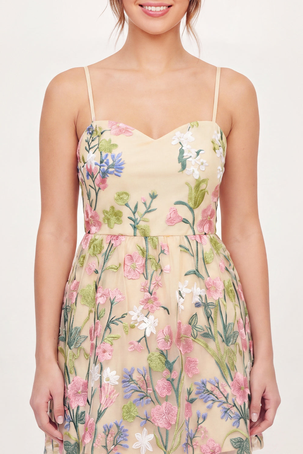 Floral Yellow Spaghetti Straps Butter A Line Short Homecoming Dress