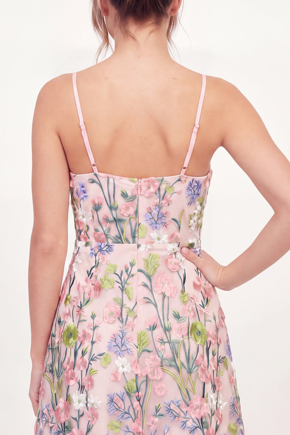 Pink Floral A Line Spaghetti Straps Short Homecoming Dress