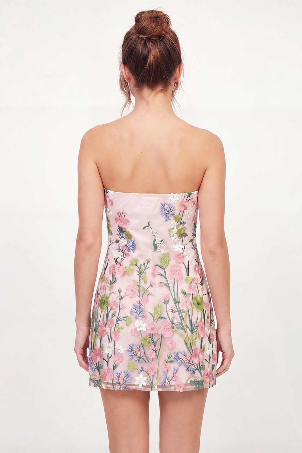 Floral Pink A Line Strapless Short Homecoming Dress