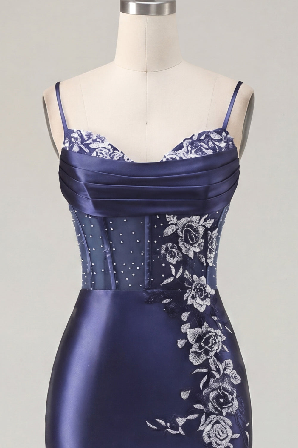 Floral Navy Tight Short Corset Homecoming Dress with Beading