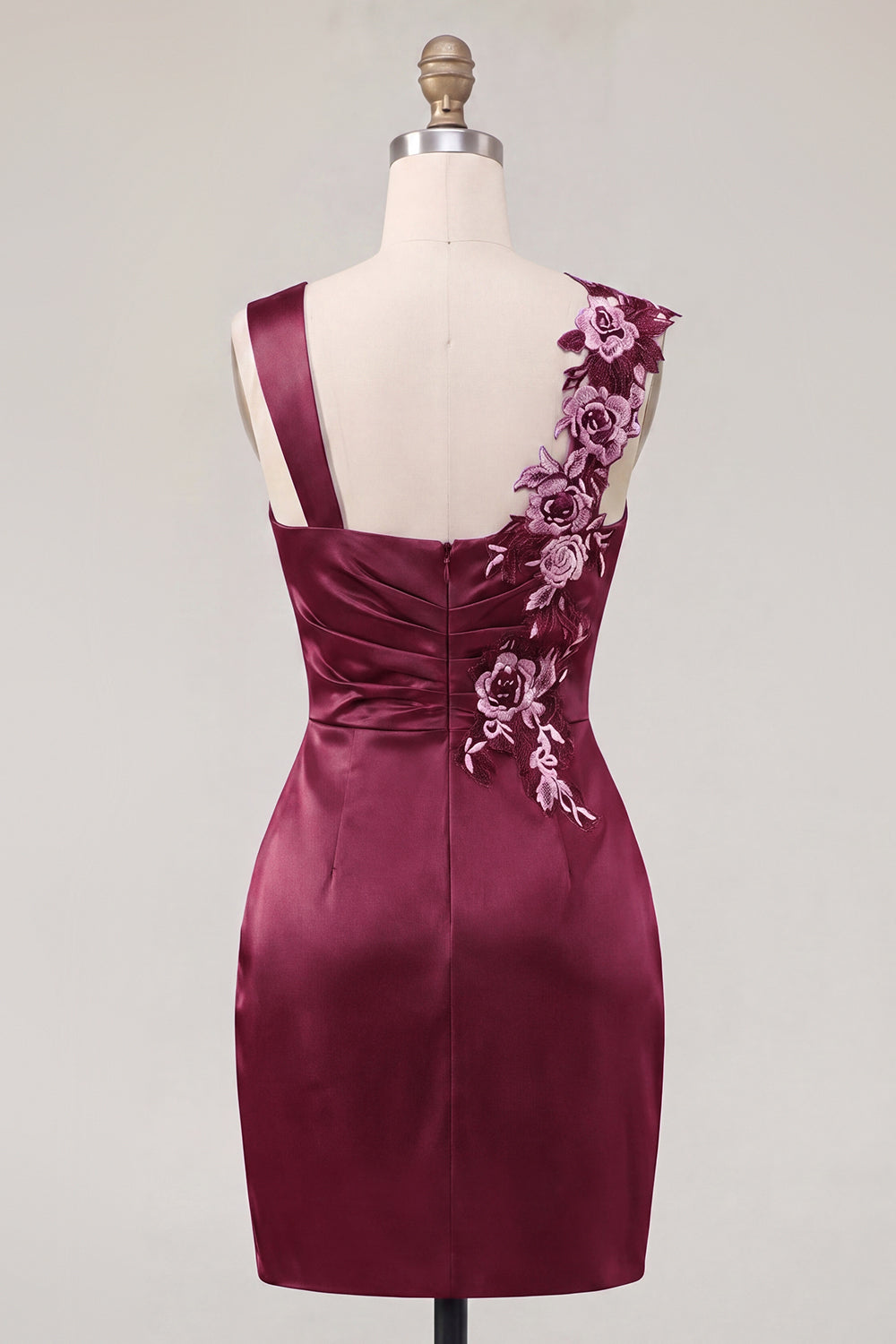 Navy Ruched Floral Thick Straps Tight Short Homecoming Dress