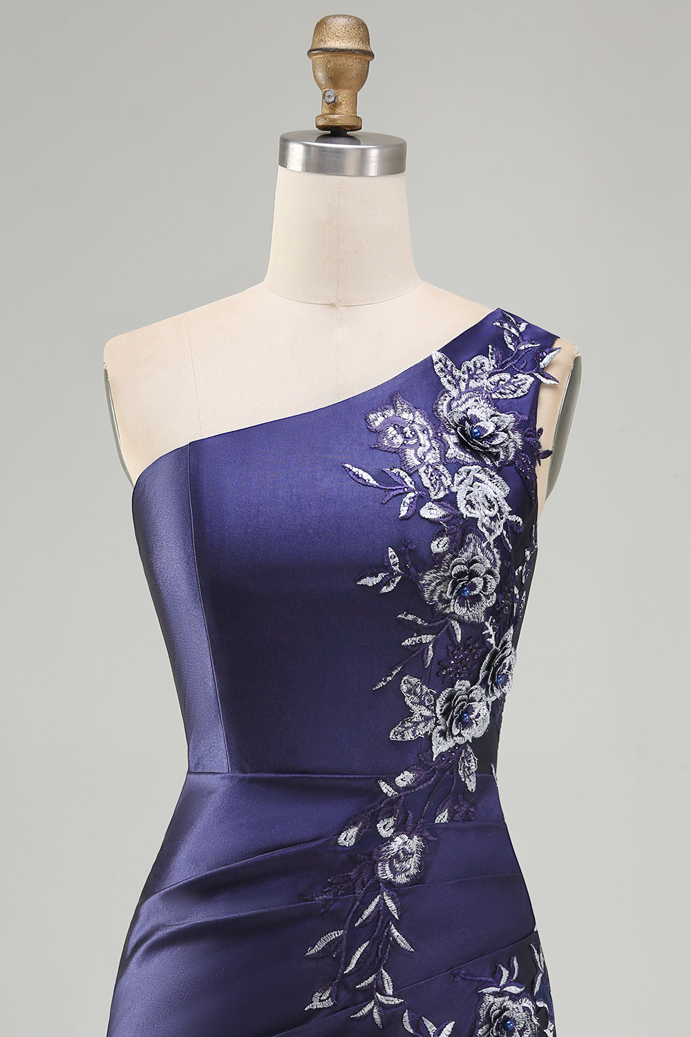 Navy Floral Tight Ruched Short Homecoming Dress with Ruffles