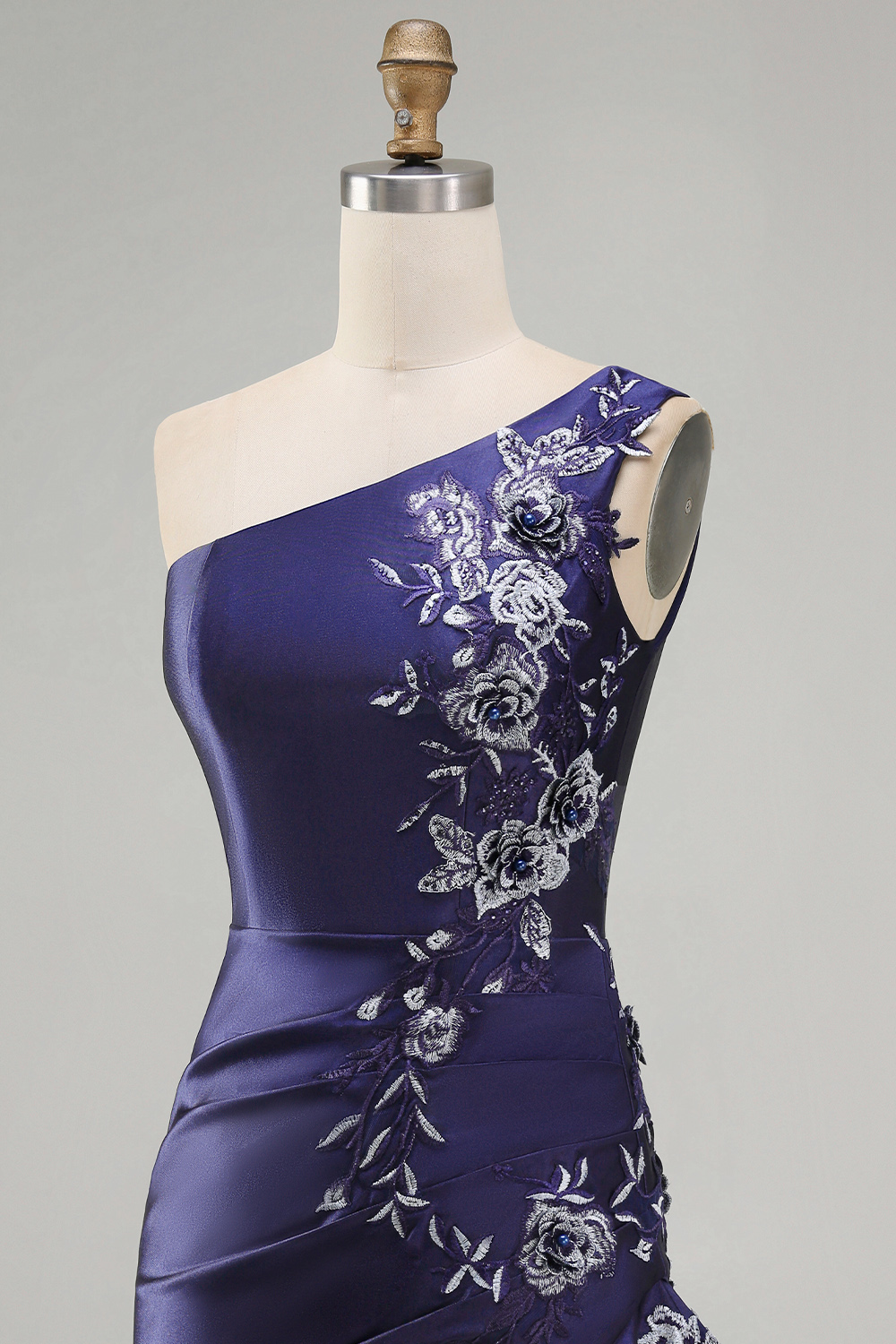 Navy Floral Tight Ruched Short Homecoming Dress with Ruffles