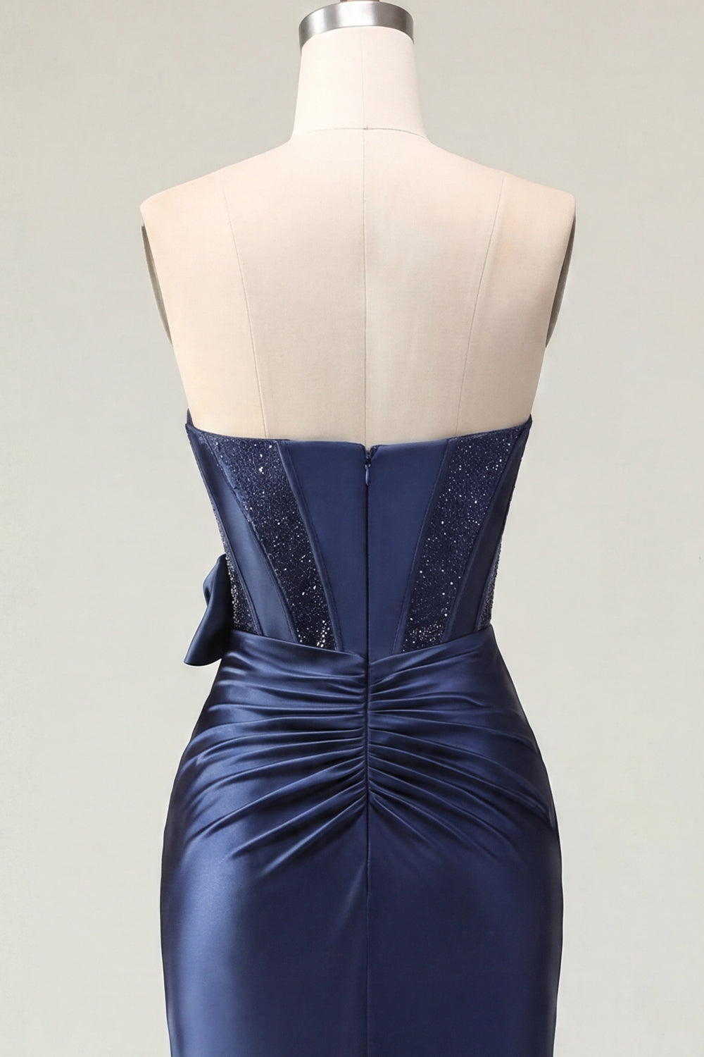 Sparkly Navy Tight Basque Waist Beaded Short Corset Homecoming Dress with Bow