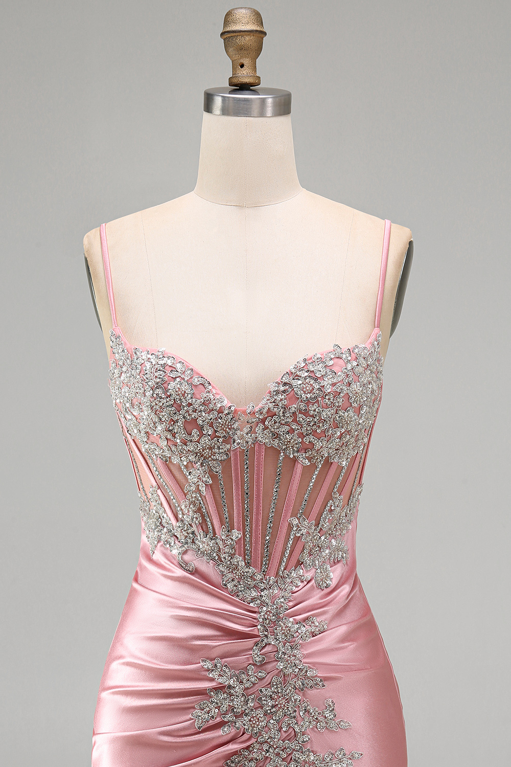 Sparkly Blush Spaghetti Straps Tight Short Corset Homecoming Dress with Beading
