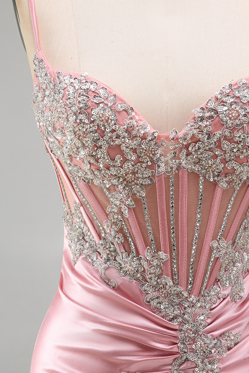 Sparkly Blush Spaghetti Straps Tight Short Corset Homecoming Dress with Beading