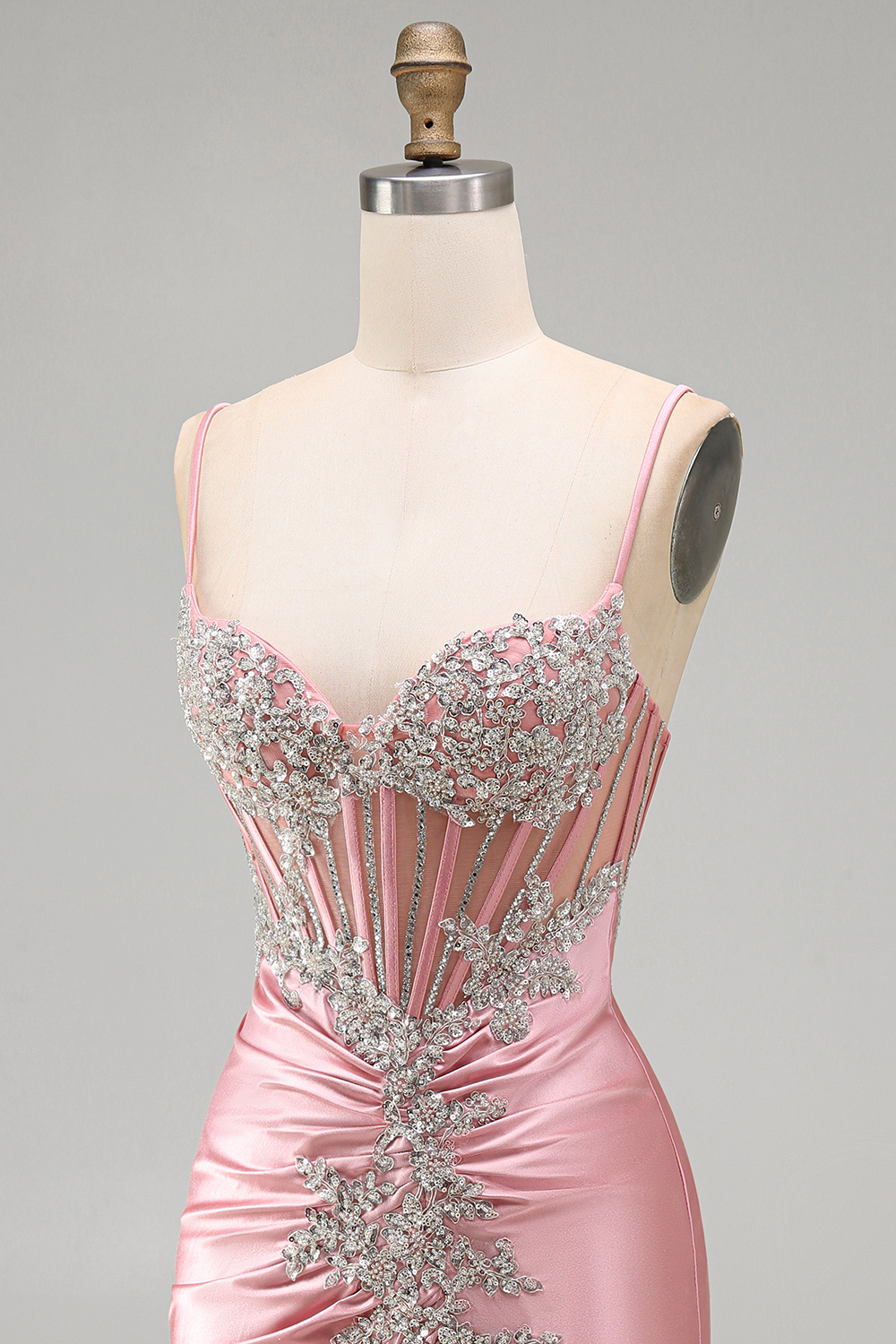 Sparkly Blush Spaghetti Straps Tight Short Corset Homecoming Dress with Beading
