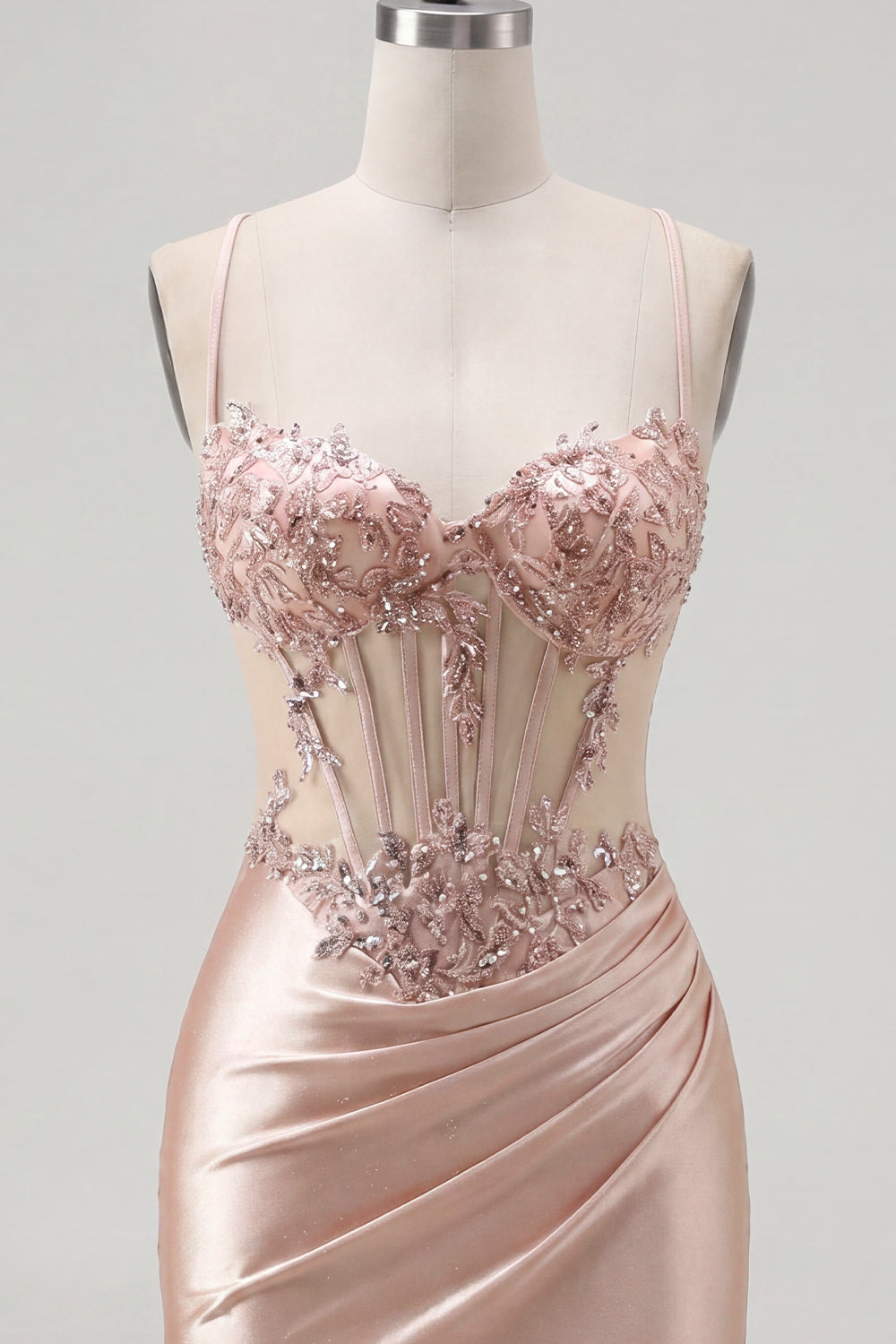 Sparkly Champagne Beaded Ruched Tight Short Corset Homecoming Dress
