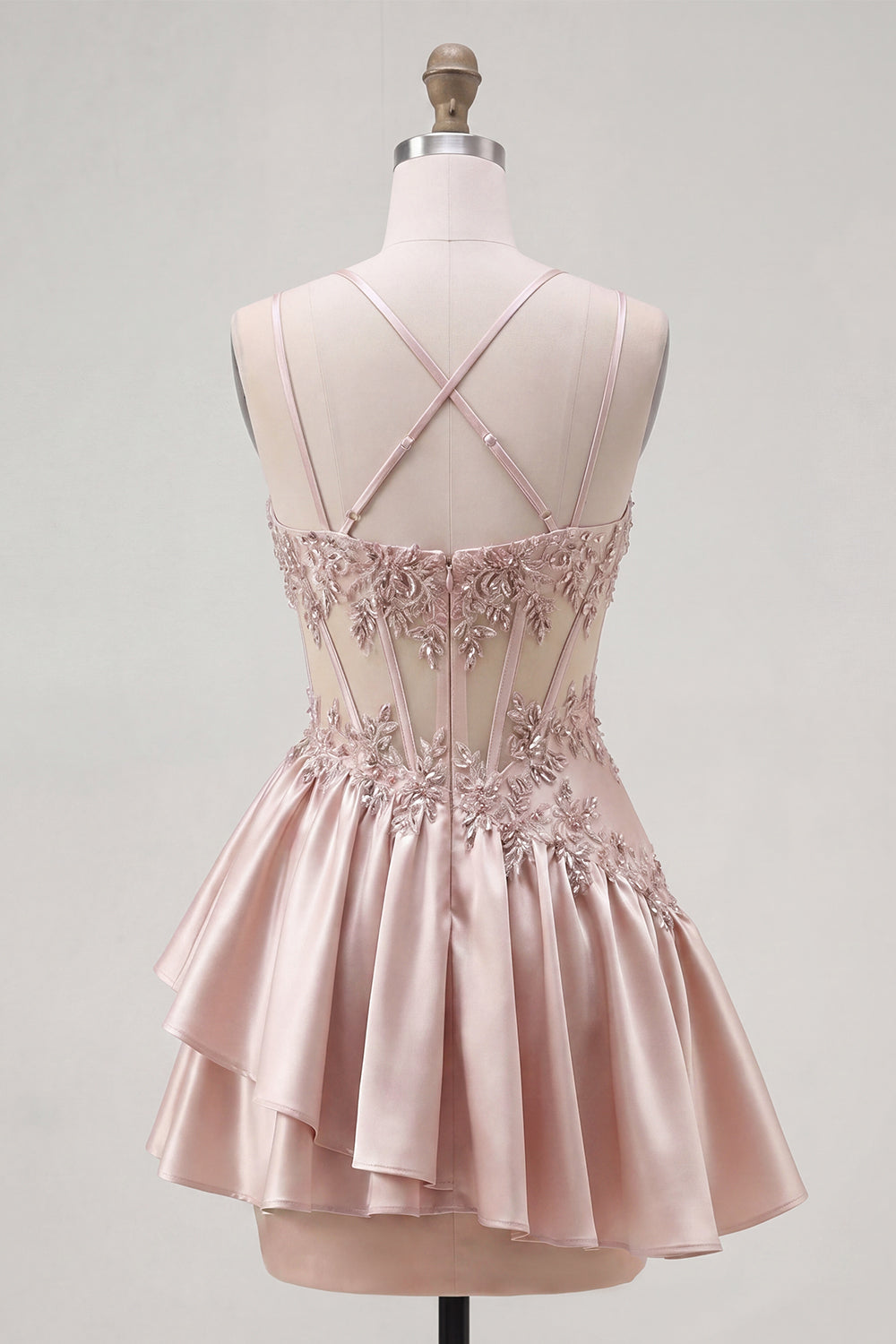 Sparkly Champagne A Line Corset Beaded Short Homecoming Dress with Ruffles