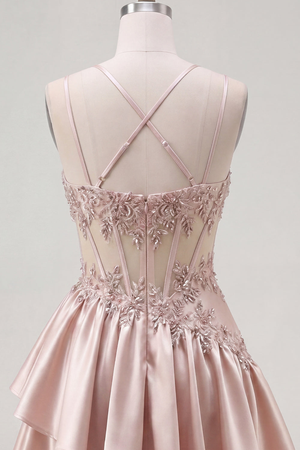 Sparkly Champagne A Line Corset Beaded Short Homecoming Dress with Ruffles