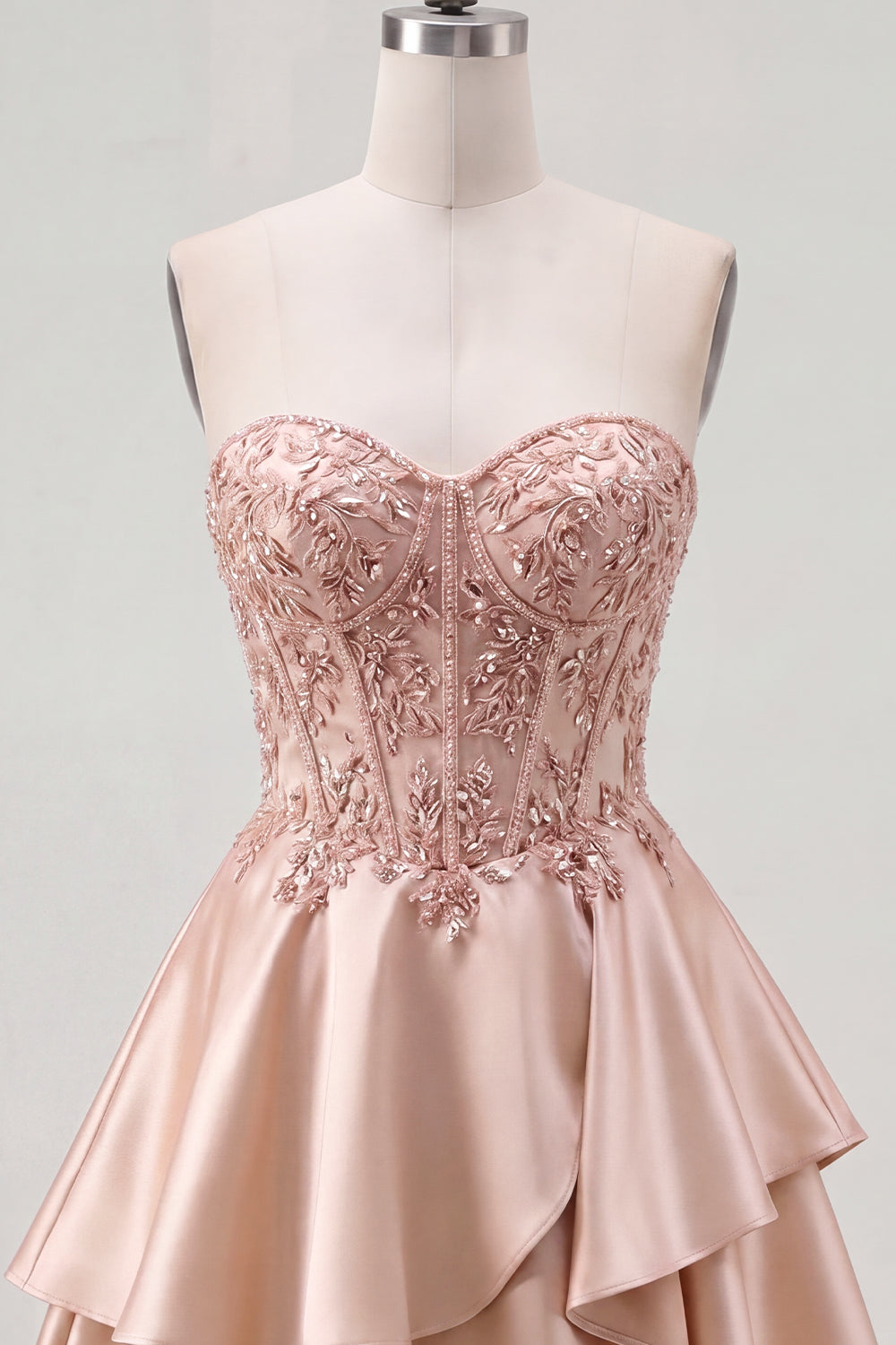 Sparkly Champagne A Line Corset Beaded Short Homecoming Dress with Ruffles