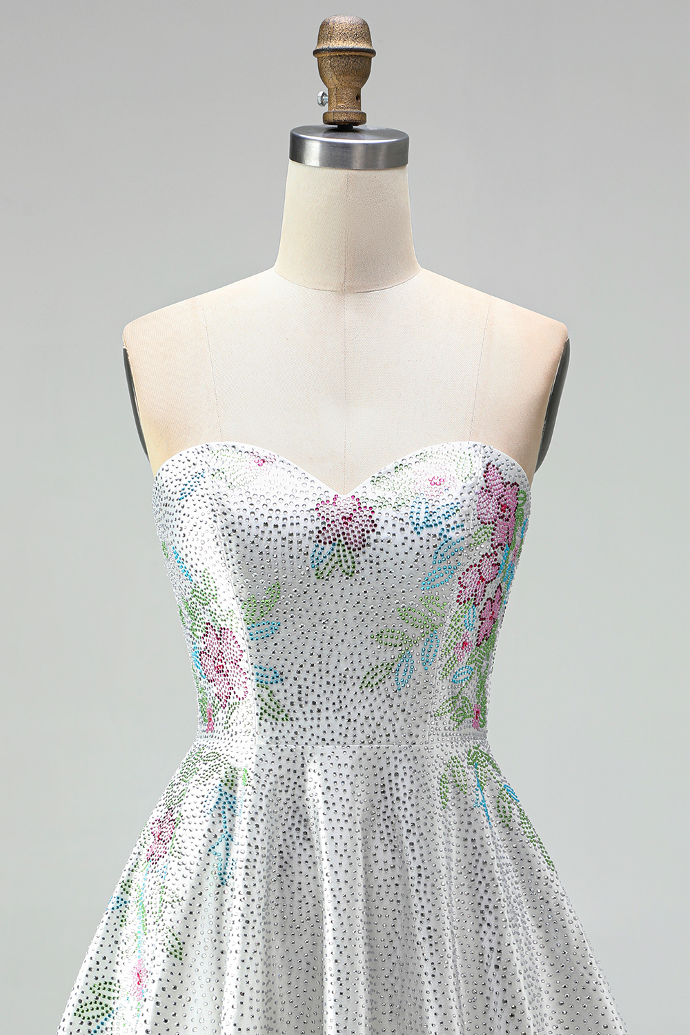 Sparkly White Beaded A Line Short Floral Homecoming Dress