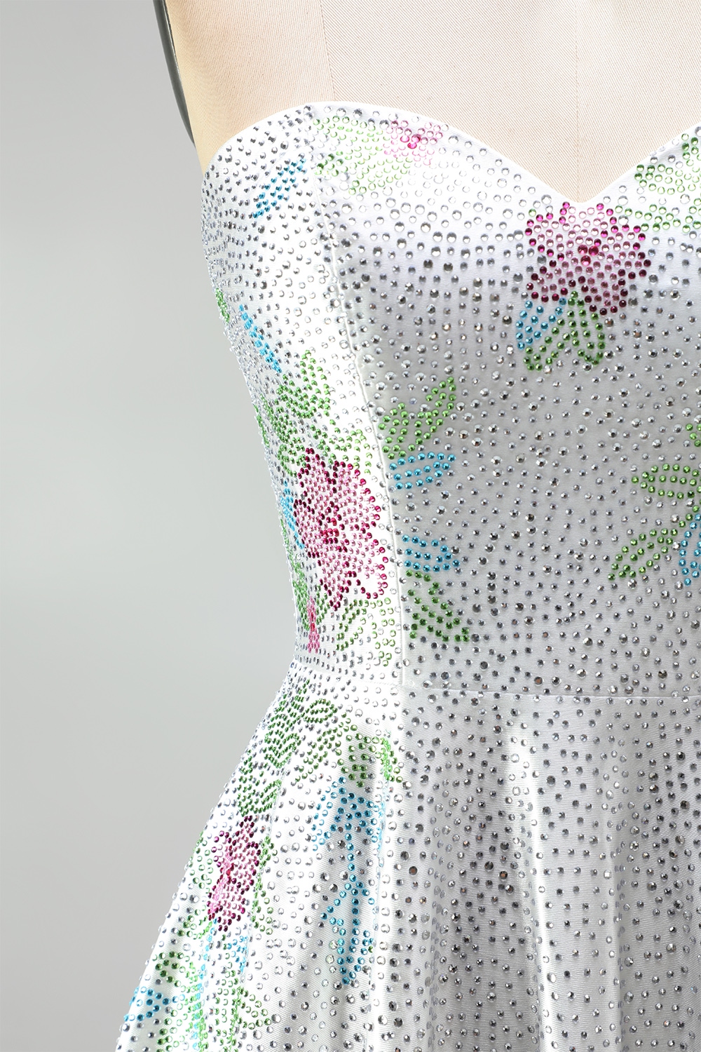 Sparkly White Beaded A Line Short Floral Homecoming Dress