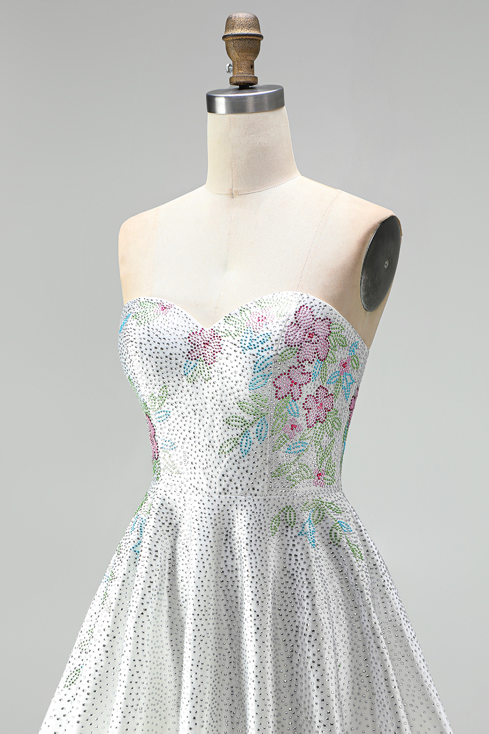 Sparkly White Beaded A Line Short Floral Homecoming Dress