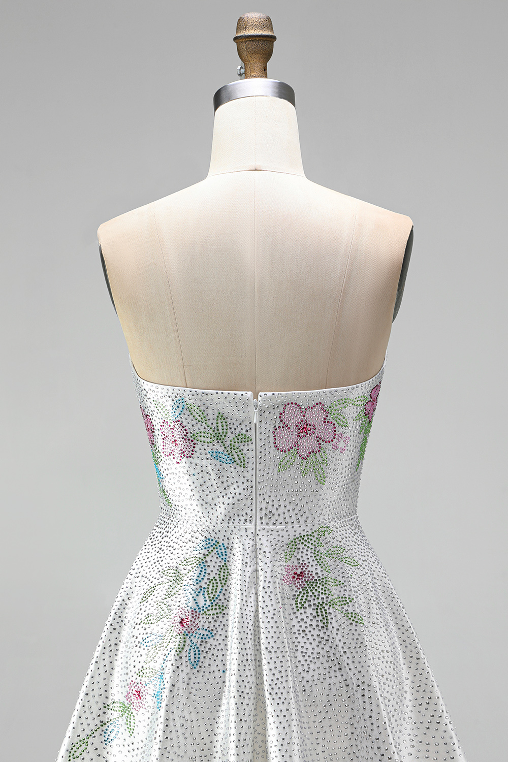 Sparkly White Beaded A Line Short Floral Homecoming Dress