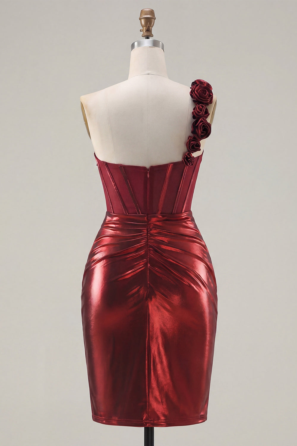 Burgundy Ruched Tight Corset Short Homecoming Dress with 3D Flowers