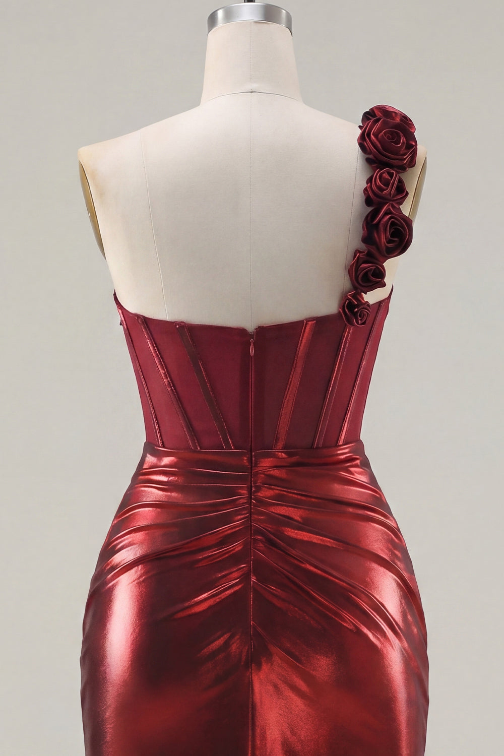 Burgundy Ruched Tight Corset Short Homecoming Dress with 3D Flowers
