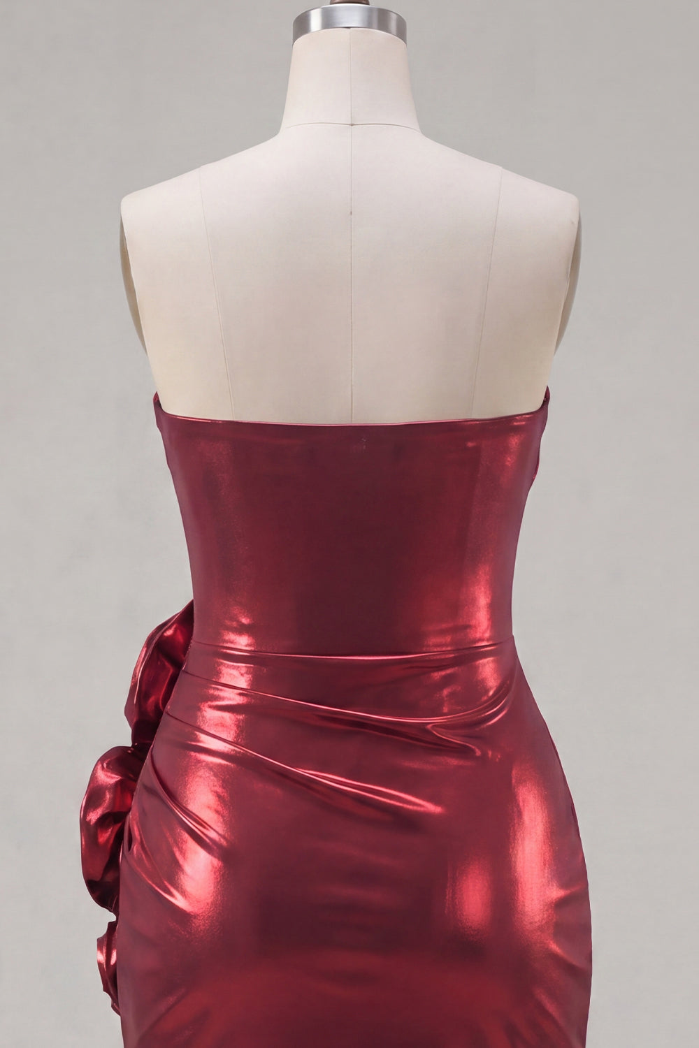 Burgundy Glitter Short Ruched Metallic Tight Homecoming Dress with 3D Flowers