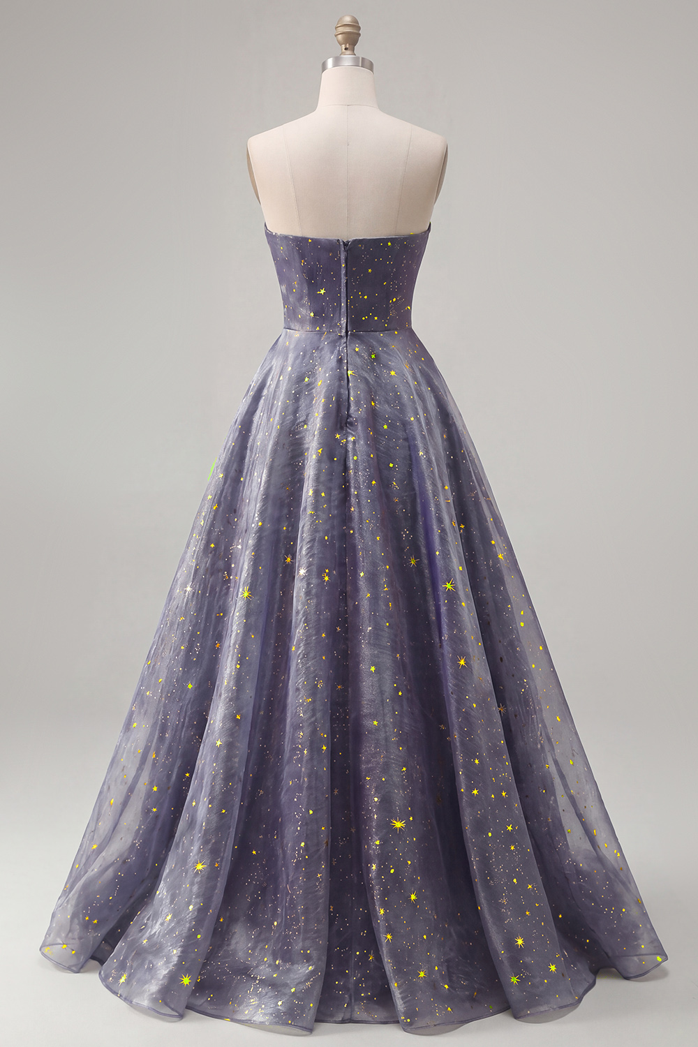 Dusty Blue Strapless Ruched A Line Long Glitter Formal Dress