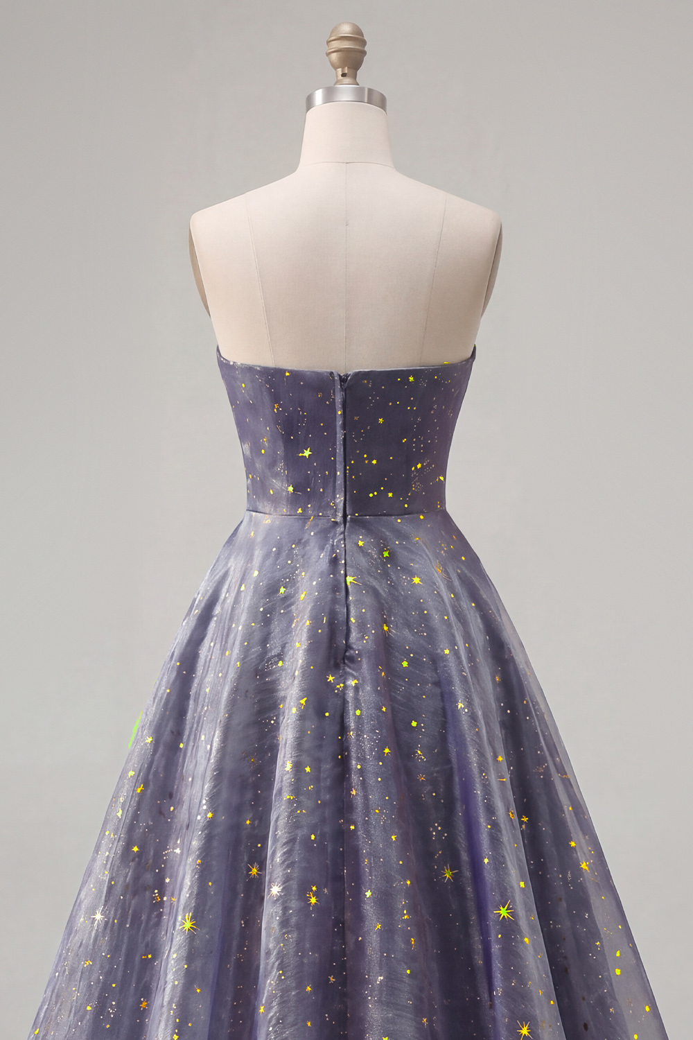 Dusty Blue Strapless Ruched A Line Long Glitter Formal Dress