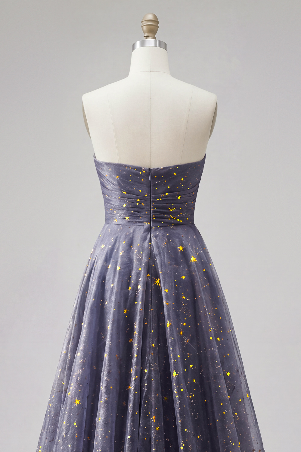 Dusty Blue Strapless A Line Long Glitter Formal Dress with Bow