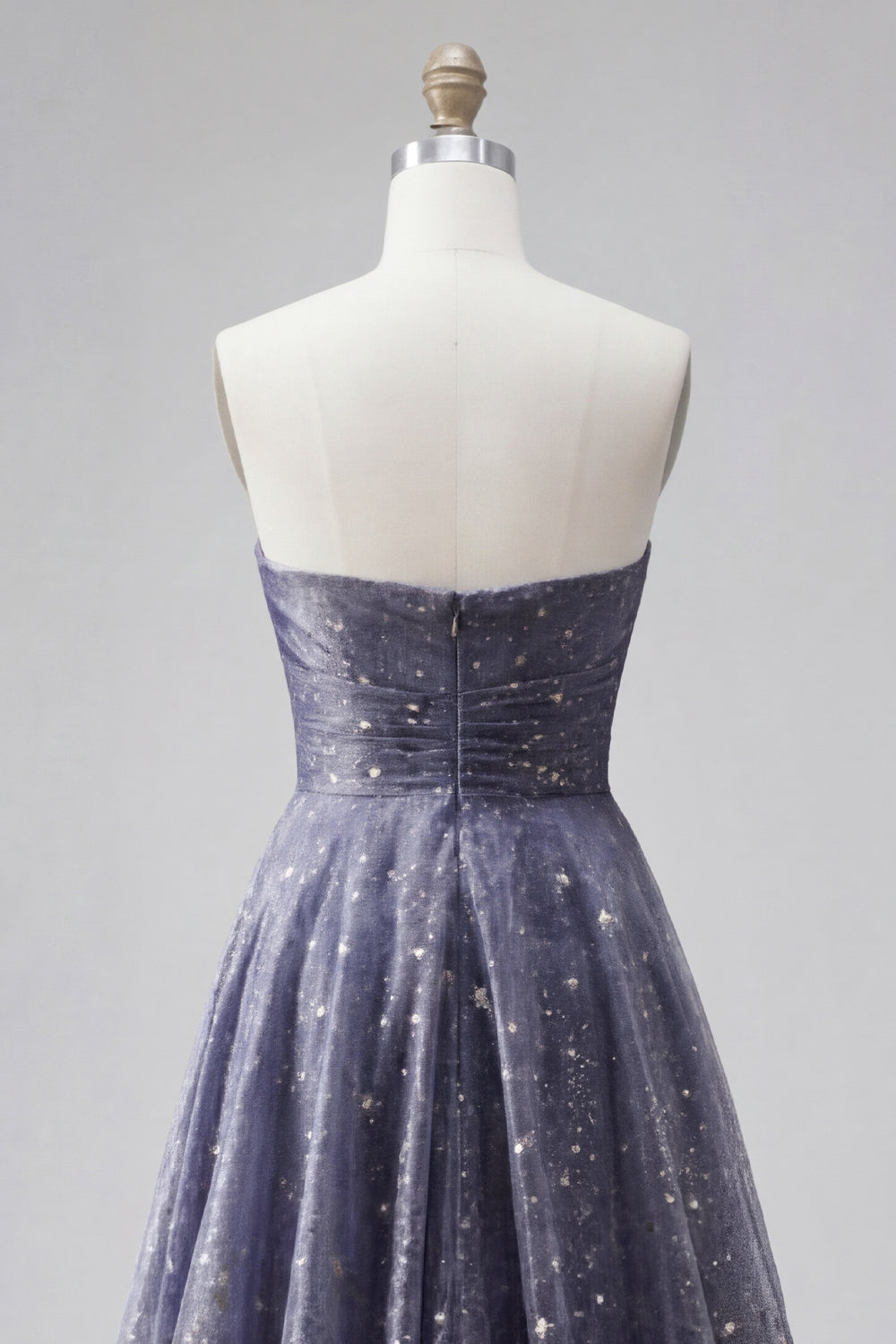 Dusty Blue Strapless A Line Long Glitter Formal Dress with Bow
