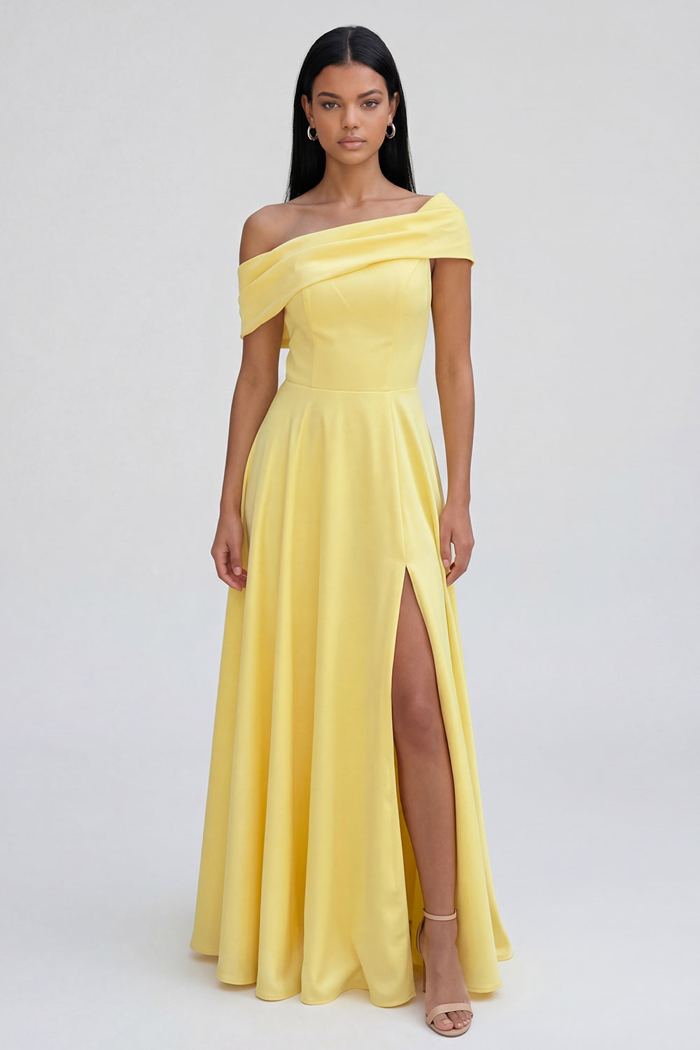 Yellow A Line Maxi Off the Shoulder Butter Beach Wedding Guest Dress with Slit
