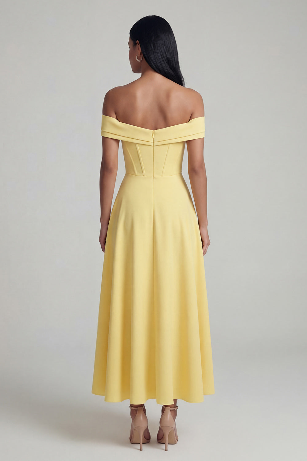 Corset Butter Yellow Maxi A Line Beach Wedding Guest Dress with Slit