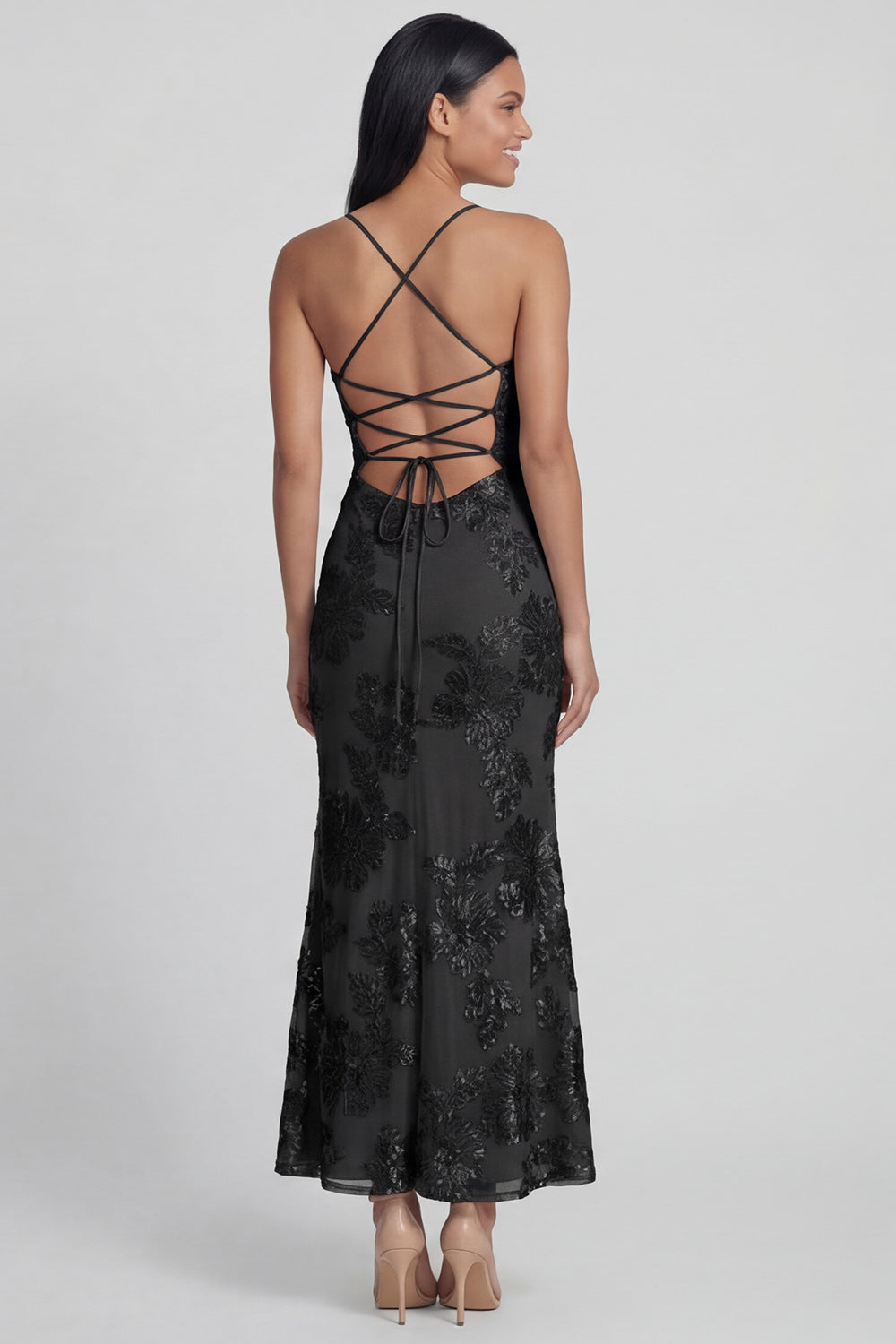 Sage Green Floral Mermaid Spaghetti Straps Maxi Beach Wedding Guest Dress