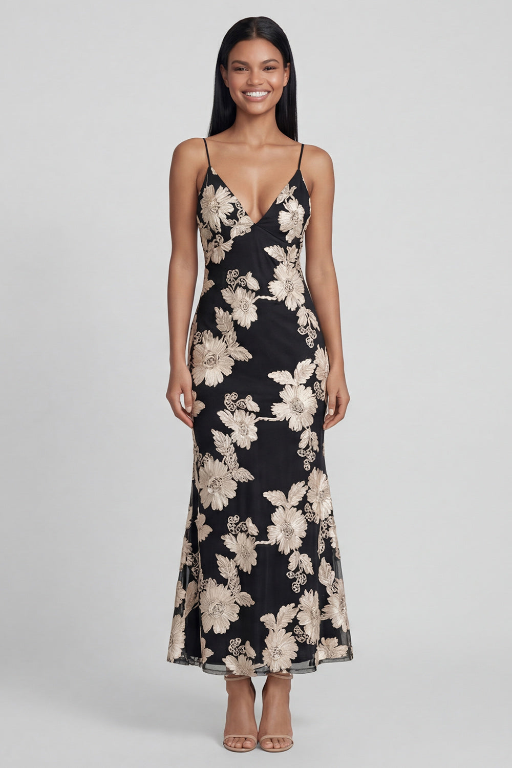 Sage Green Floral Mermaid Spaghetti Straps Maxi Beach Wedding Guest Dress