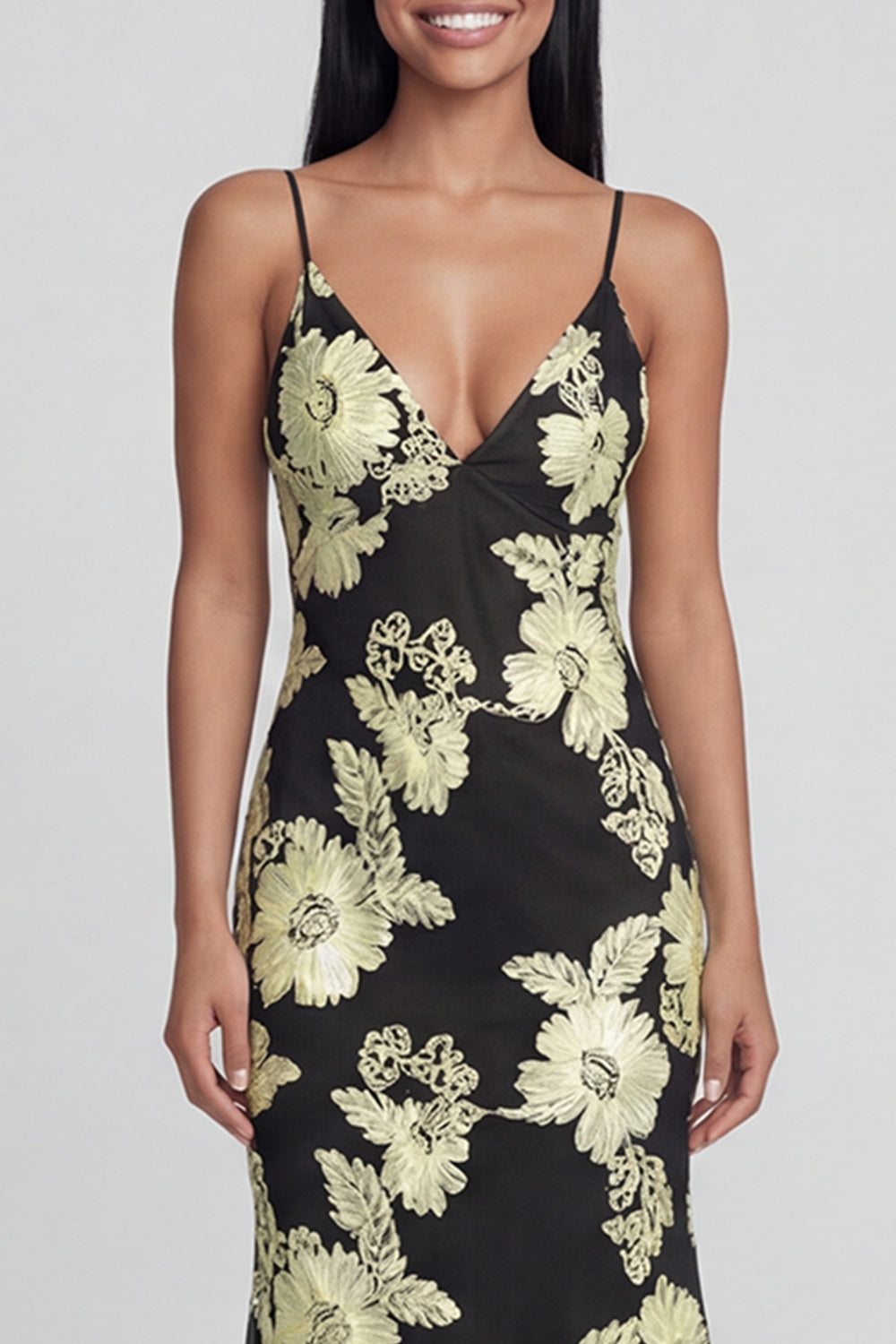 Sage Green Floral Mermaid Spaghetti Straps Maxi Beach Wedding Guest Dress