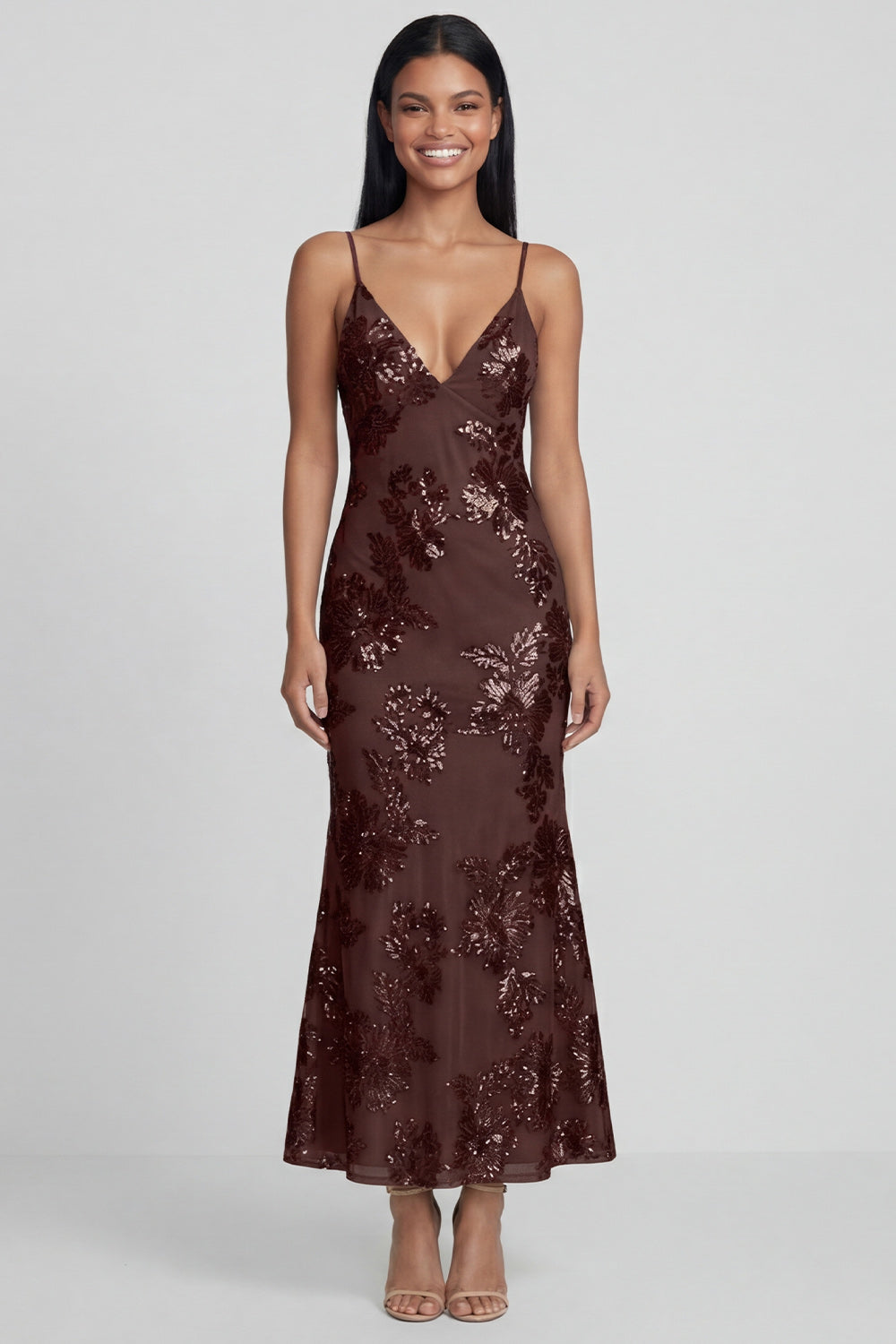 Sage Green Floral Mermaid Spaghetti Straps Maxi Beach Wedding Guest Dress