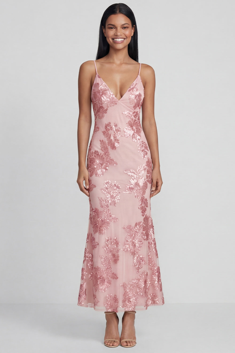 Sage Green Floral Mermaid Spaghetti Straps Maxi Beach Wedding Guest Dress