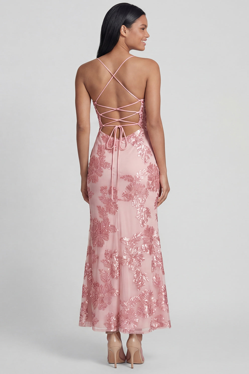 Sage Green Floral Mermaid Spaghetti Straps Maxi Beach Wedding Guest Dress