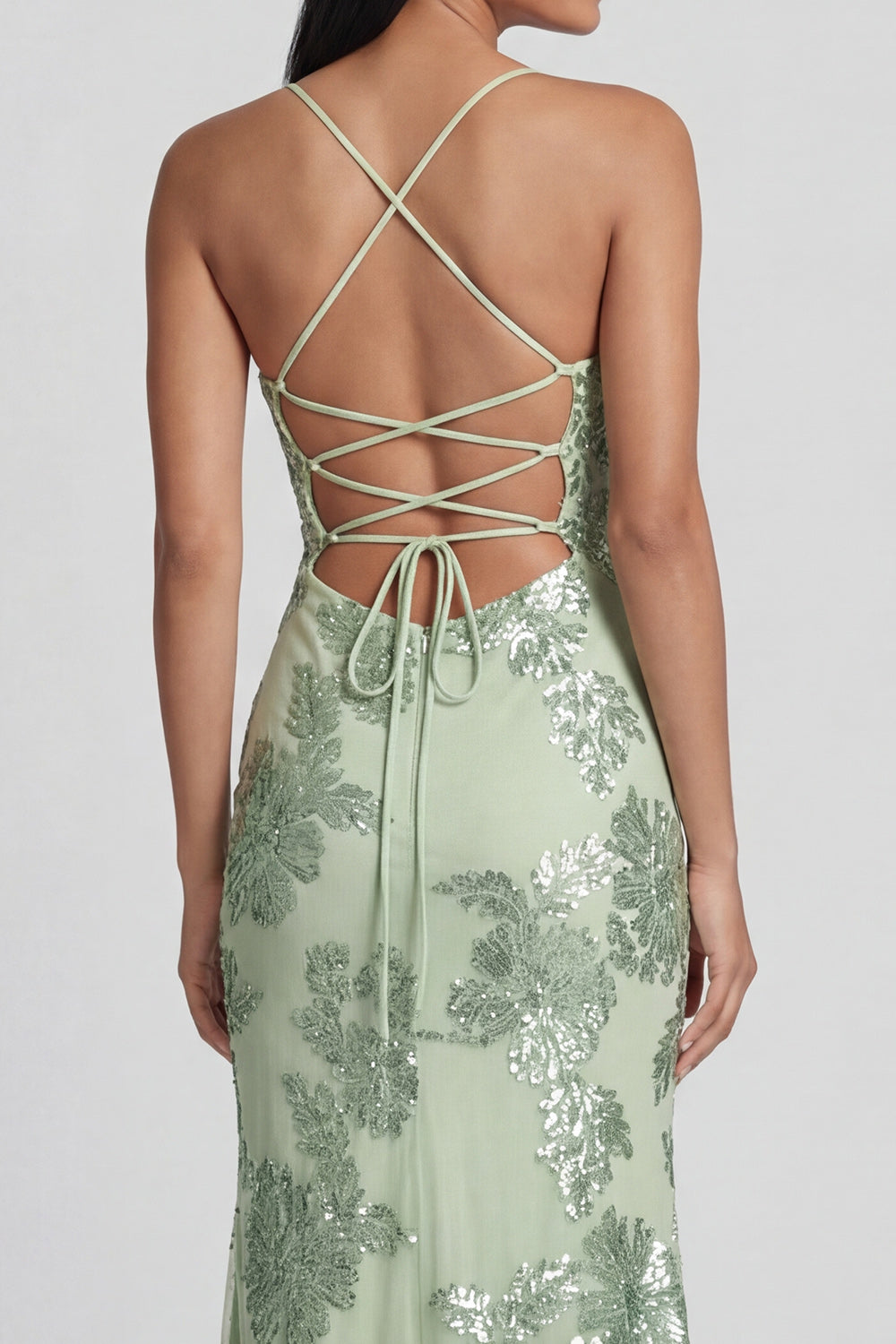 Sage Green Floral Mermaid Spaghetti Straps Maxi Beach Wedding Guest Dress