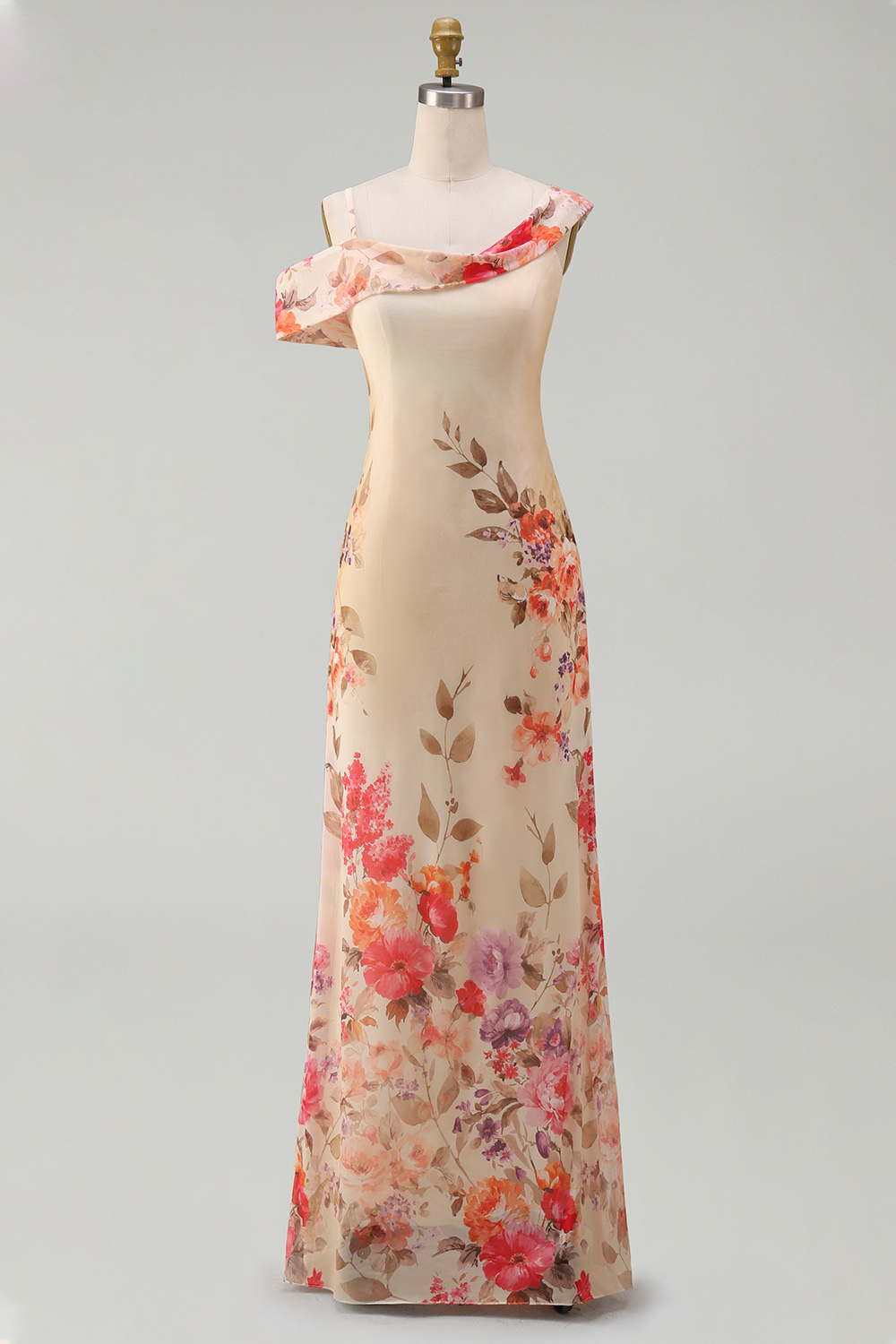 Ivory Floral Mermaid One Shoulder Maxi Beach Wedding Guest Dress