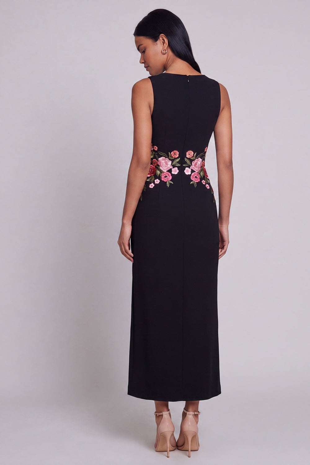 Black Floral Round Neck Sheath Maxi Beach Wedding Guest Dress