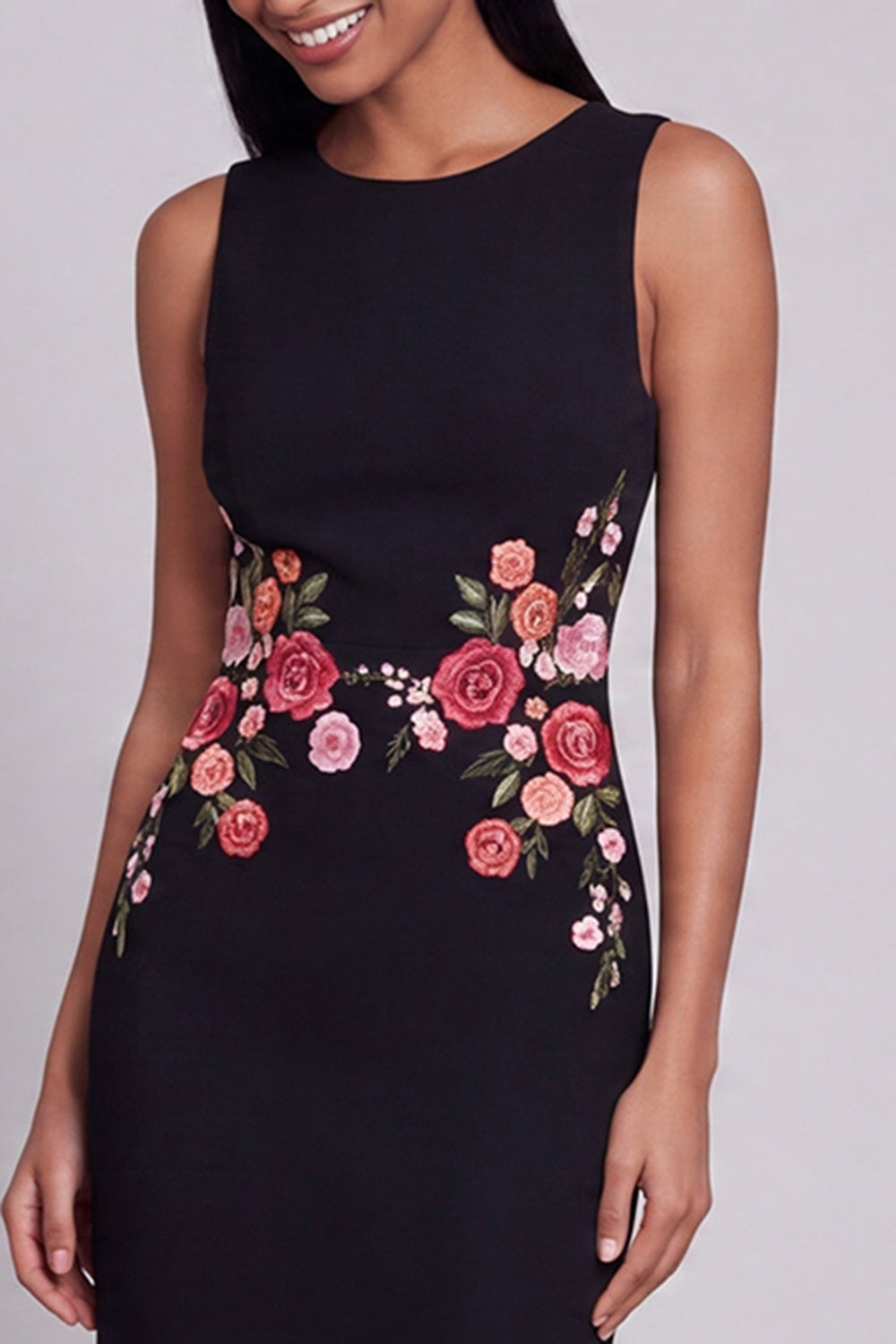 Black Floral Round Neck Sheath Maxi Beach Wedding Guest Dress