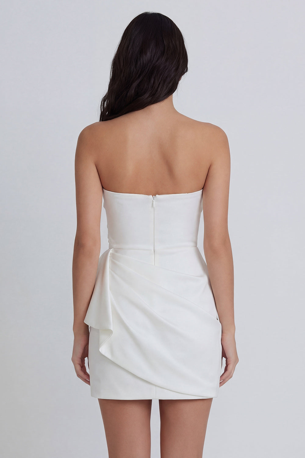 Ivory Strapless Tight Ruched Short Little White Dress with Sash
