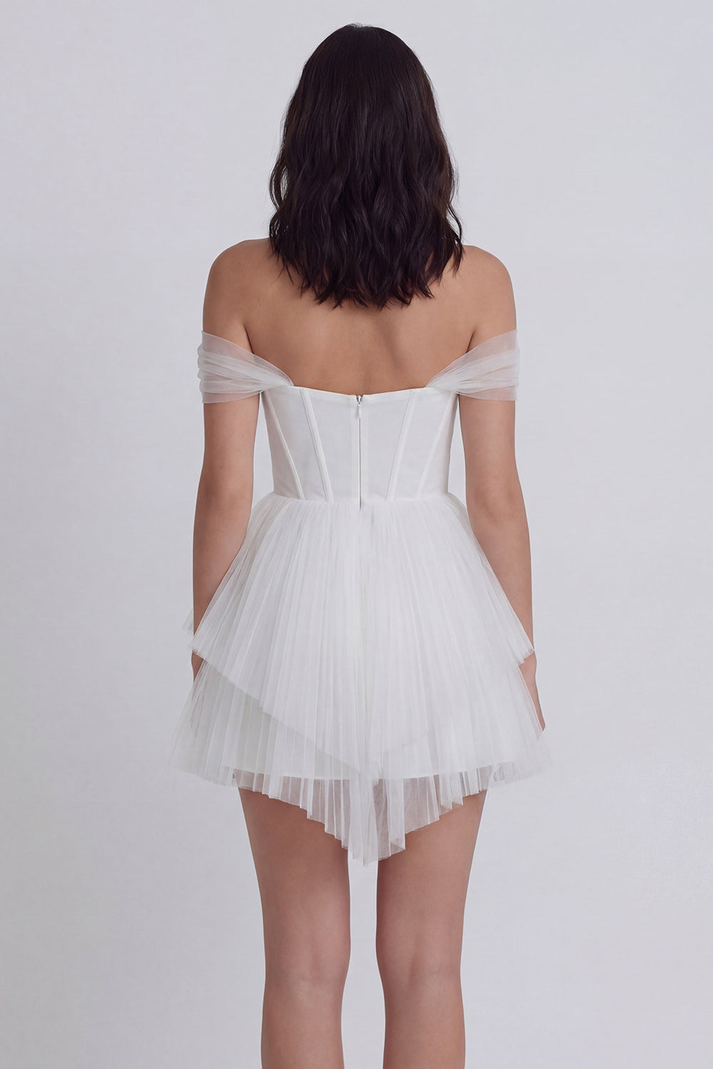 Ivory Corset Off the Shoulder A Line Short Bridal Shower Dress with Ruffles
