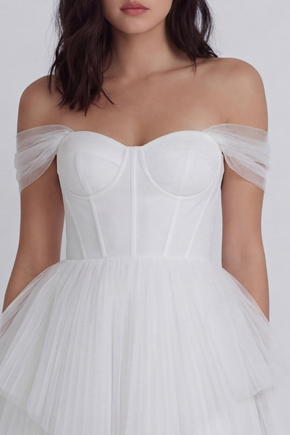 Ivory Corset Off the Shoulder A Line Short Bridal Shower Dress with Ruffles