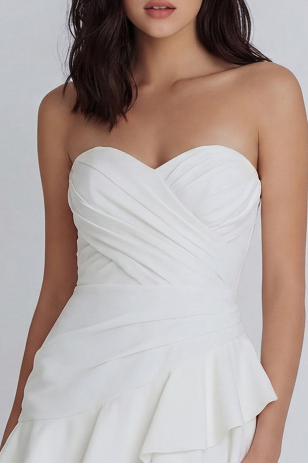 Ivory Ruched Sweetheart A Line Short Bridal Shower Dress with Ruffles