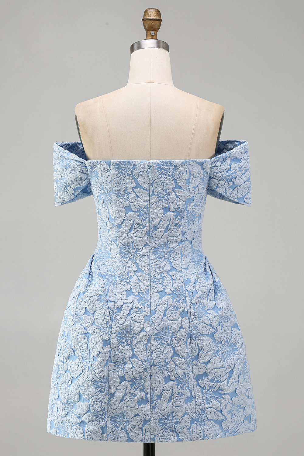 Blue A Line Floral Off the Shoulder Short Wedding Guest Dress with Bow