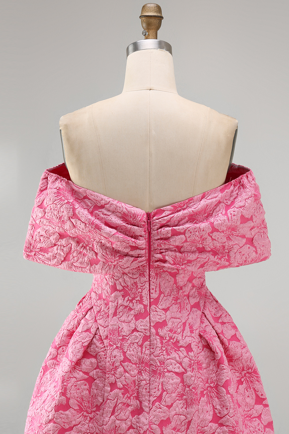 Fuchsia A Line Floral Off the Shoulder Short Homecoming Dress with Bow