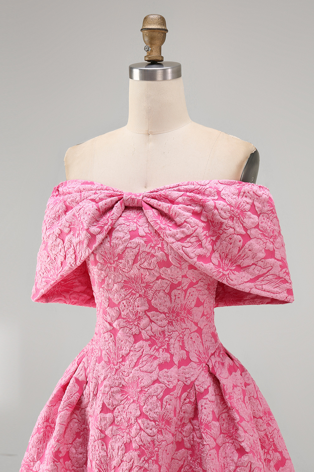 Fuchsia A Line Floral Off the Shoulder Short Homecoming Dress with Bow