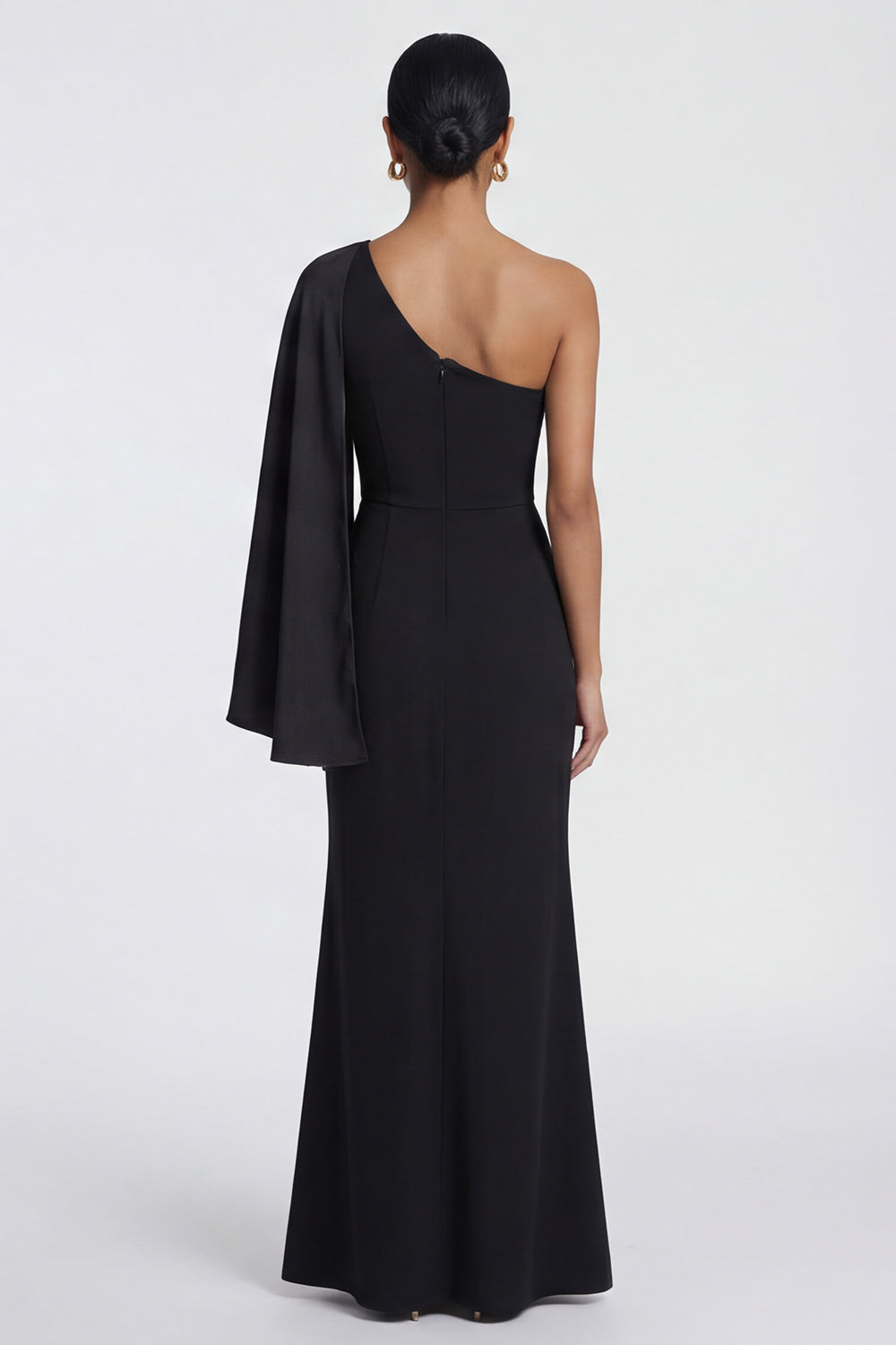 Black Ruched Mermaid One Shoulder Long Wedding Guest Dress